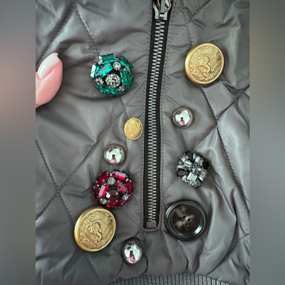 Dolce & Gabbana Embellished Crystal Bomber Jacket Grey Quilted Size S - Picture 4 of 8
